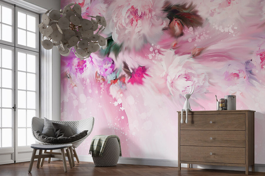 Pintura de flores sobre fondo rosa