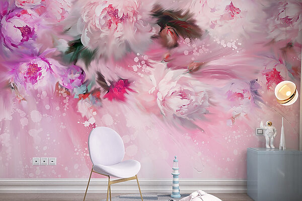Pintura de flores sobre fondo rosa Pintura de flores sobre fondo rosa