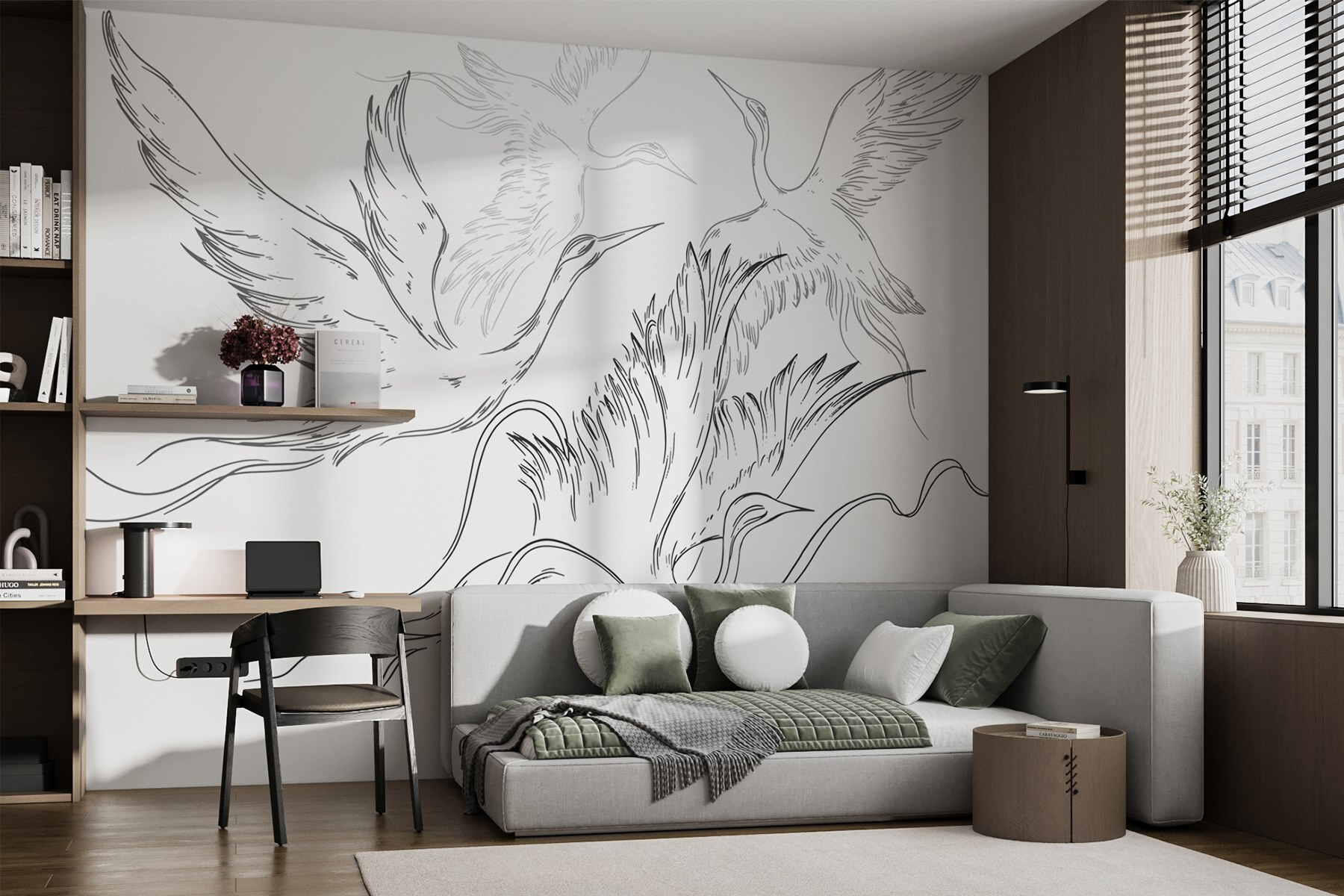 Drawing of birds flying