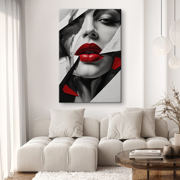 Cuadros Labios rojos en medio de un diseño abstracto