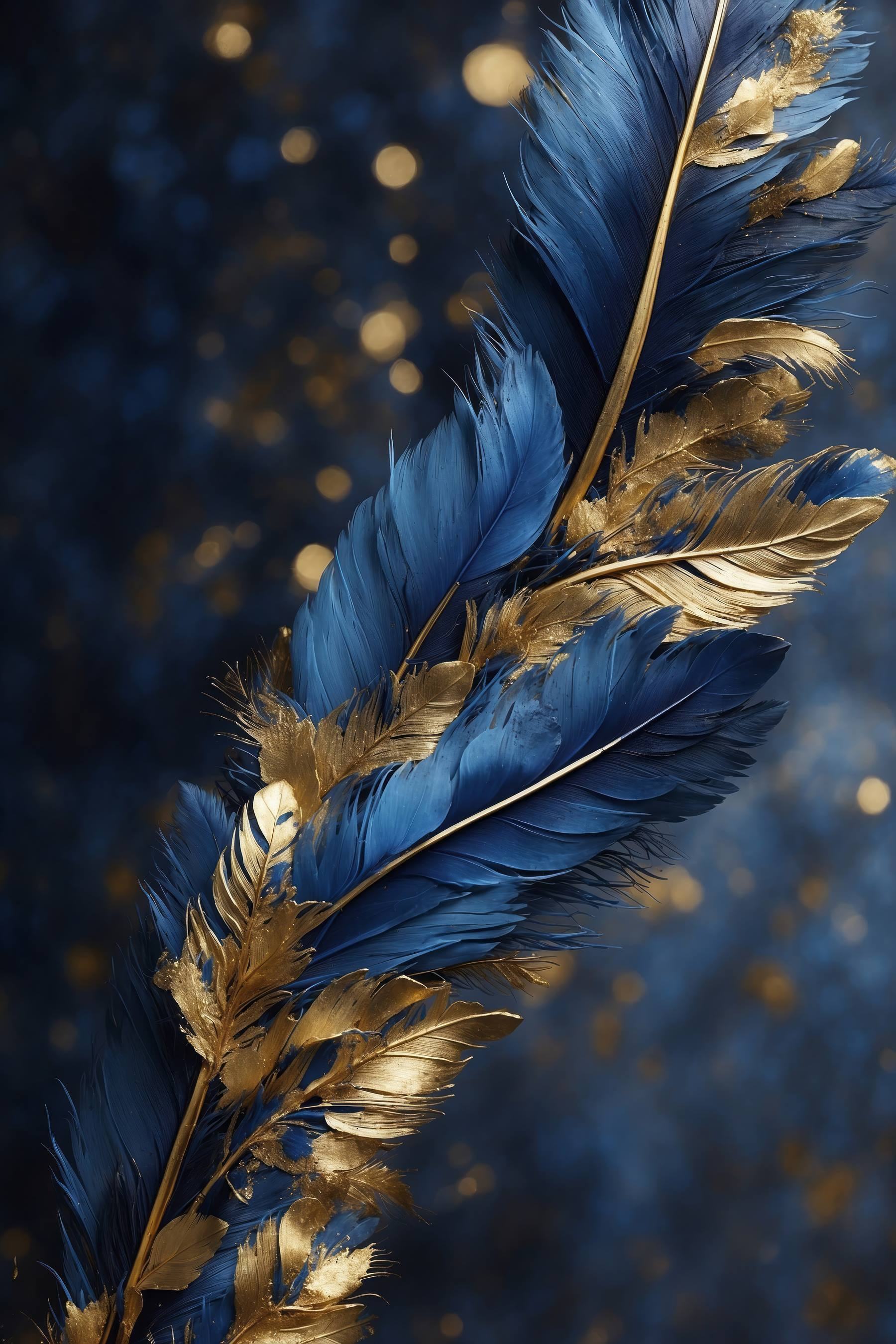 Vibrant feathers against a dark backdrop Vibrant feathers against a dark backdrop