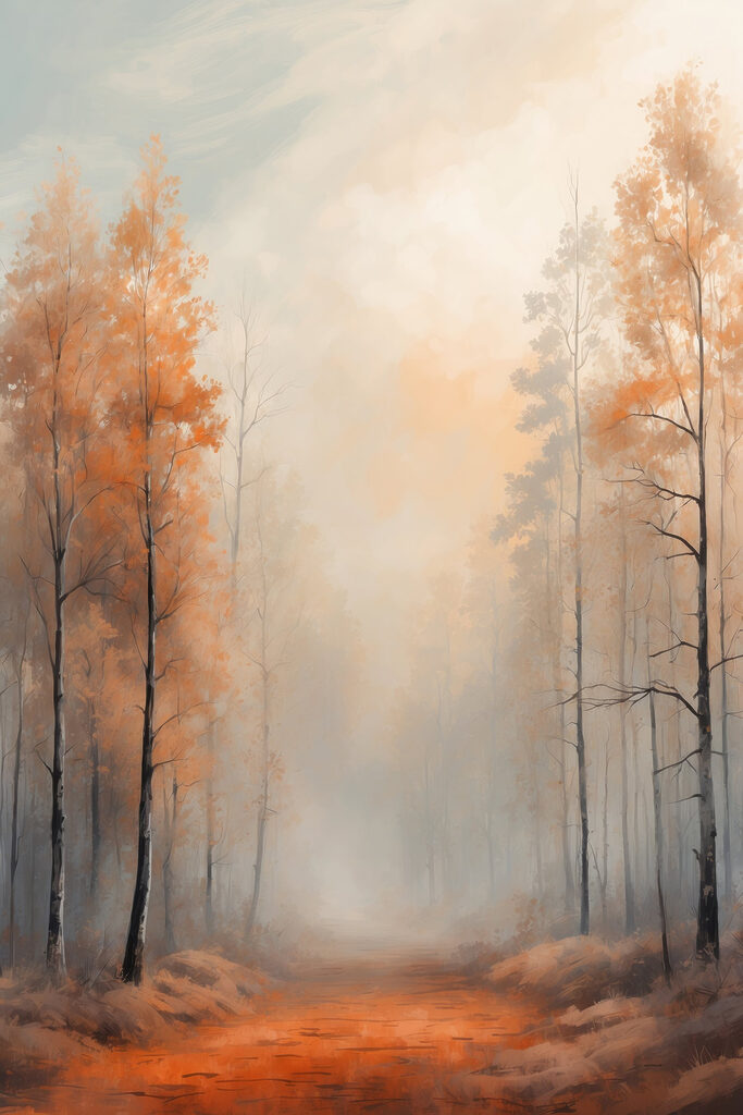 Foggy forest with trees