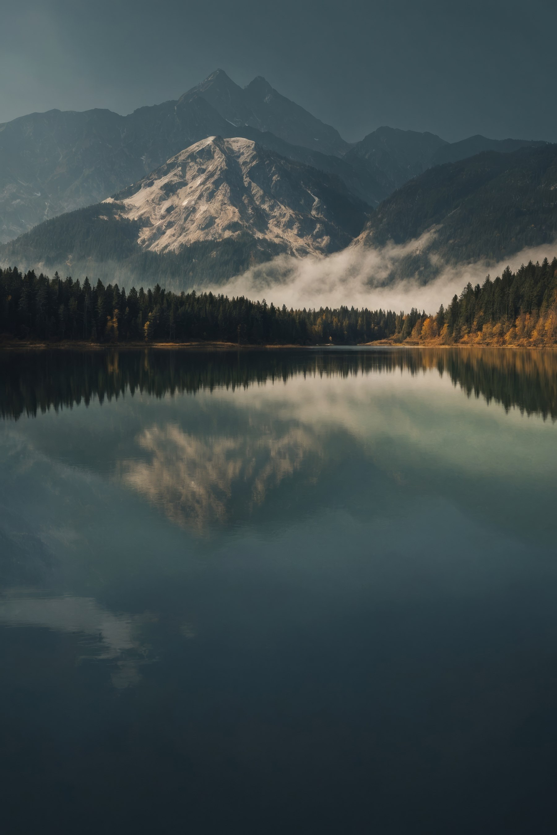 Lake with trees and mountains in the background Lake with trees and mountains in the background