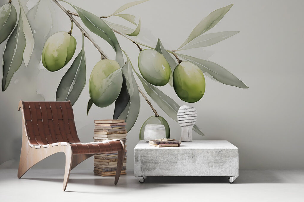 Branch with green fruits and leaves