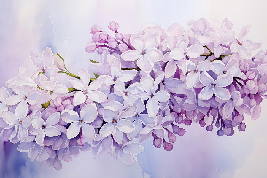 Pintura de un ramo de flores moradas