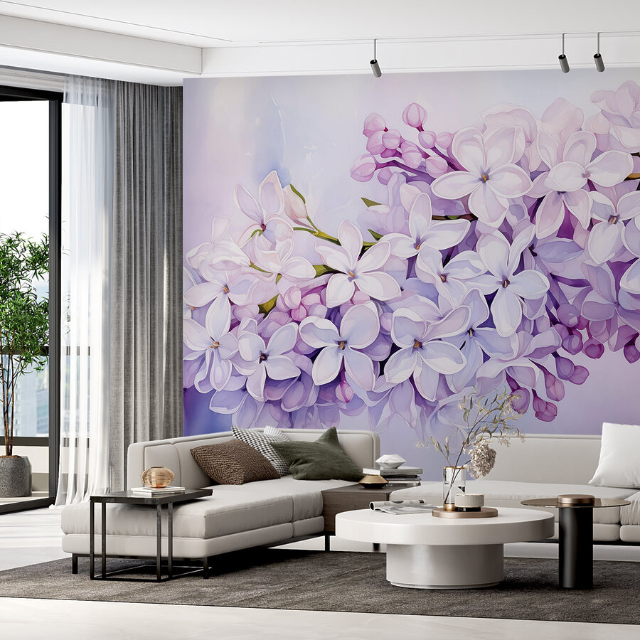 Pintura de un ramo de flores moradas
