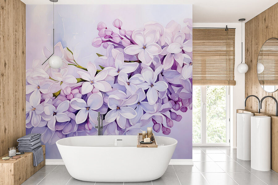 Pintura de un ramo de flores moradas