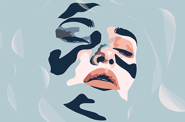 Cara de mujer con pintura negra y azul Cara de mujer con pintura negra y azul