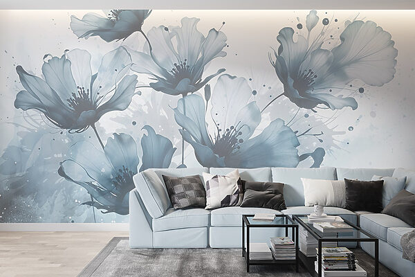 Grupo de flores con colores azul y blanco Grupo de flores con colores azul y blanco