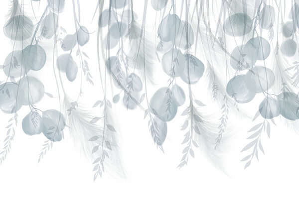 Fondo blanco y gris con plumas y flores Fondo blanco y gris con plumas y flores