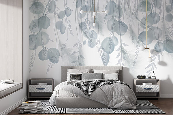 Fondo blanco y gris con plumas y flores Fondo blanco y gris con plumas y flores