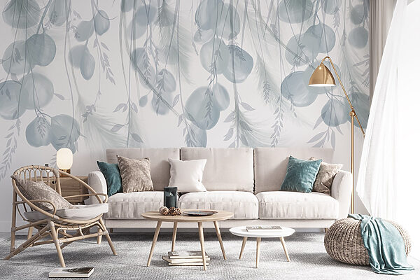Fondo blanco y gris con plumas y flores Fondo blanco y gris con plumas y flores