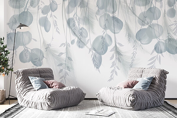 Fondo blanco y gris con plumas y flores Fondo blanco y gris con plumas y flores