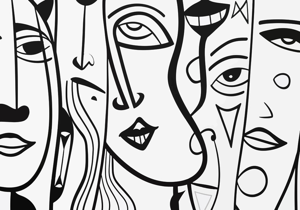 Dibujo de caras en blanco y negro Dibujo de caras en blanco y negro