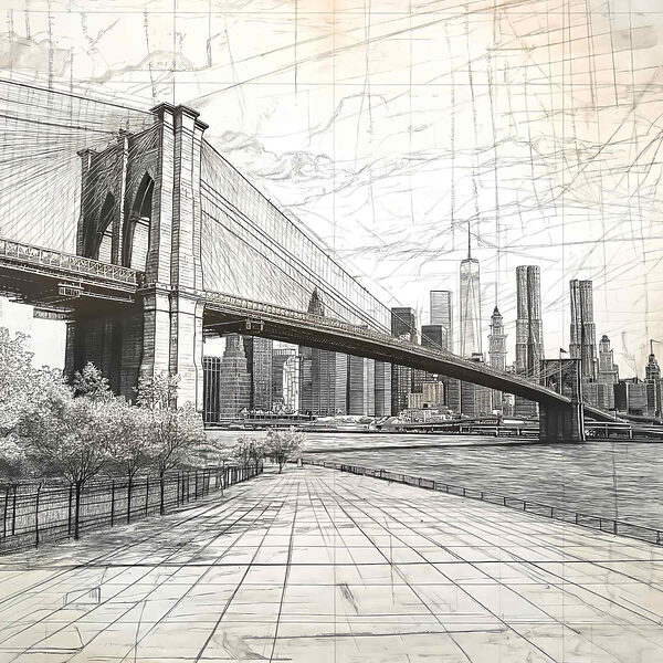 Dibujo de un puente y una ciudad Dibujo de un puente y una ciudad