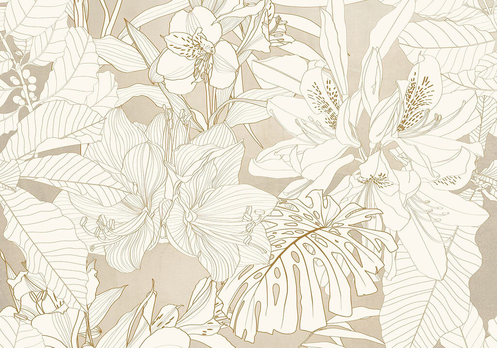 Papel pintado con flores y hojas Papel pintado con flores y hojas