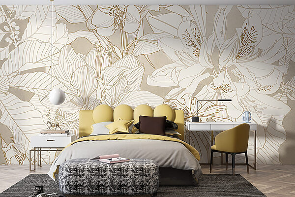 Papel pintado con flores y hojas Papel pintado con flores y hojas
