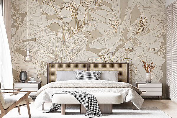 Papel pintado con flores y hojas Papel pintado con flores y hojas