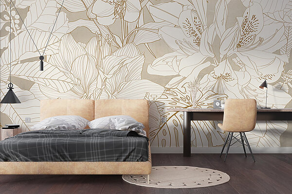 Papel pintado con flores y hojas Papel pintado con flores y hojas