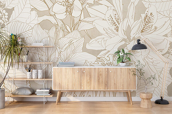 Papel pintado con flores y hojas Papel pintado con flores y hojas