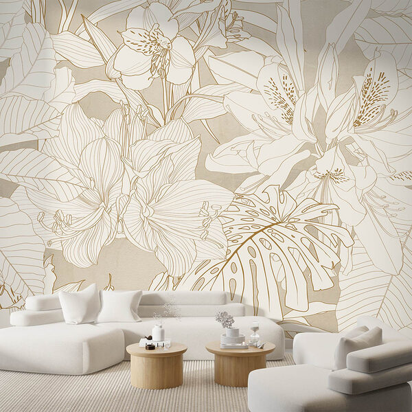 Papel pintado con flores y hojas Papel pintado con flores y hojas