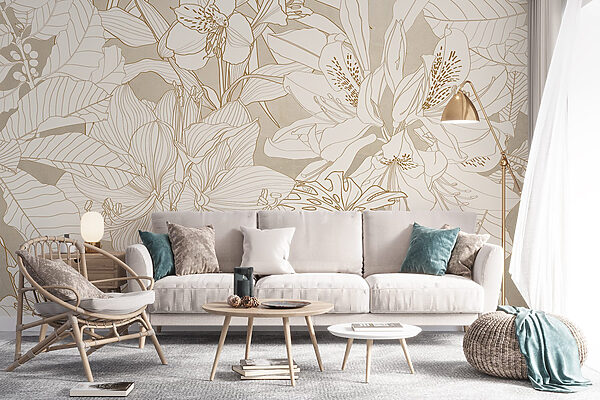 Papel pintado con flores y hojas Papel pintado con flores y hojas