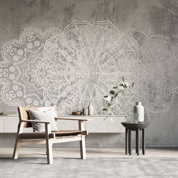 Diseño ornamental blanco sobre una superficie gris Diseño ornamental blanco sobre una superficie gris