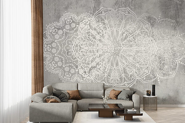 Diseño ornamental blanco sobre una superficie gris Diseño ornamental blanco sobre una superficie gris