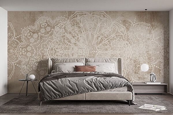 Diseño ornamental blanco sobre una superficie marrón Diseño ornamental blanco sobre una superficie marrón