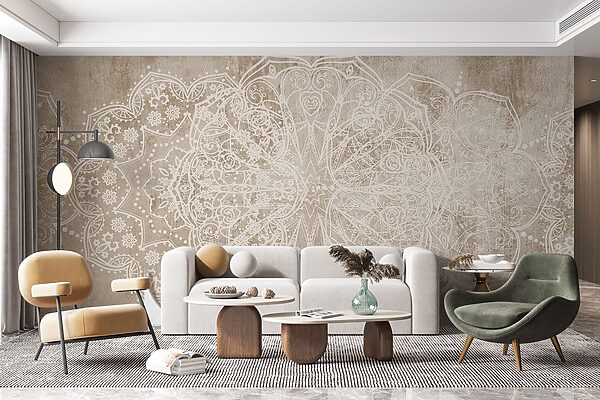 Diseño ornamental blanco sobre una superficie marrón Diseño ornamental blanco sobre una superficie marrón