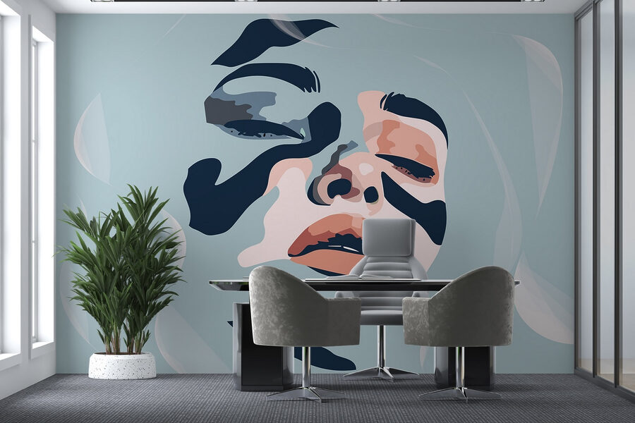 Cara de mujer con pintura negra y azul