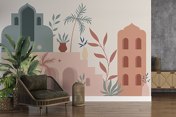 Colorida ilustración de edificios y plantas Colorida ilustración de edificios y plantas