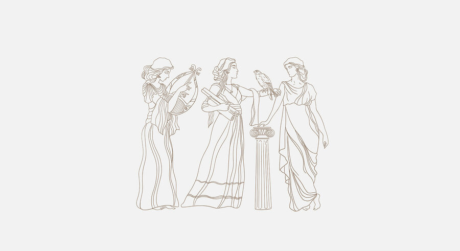 Dibujo lineal de mujeres con vestidos largos