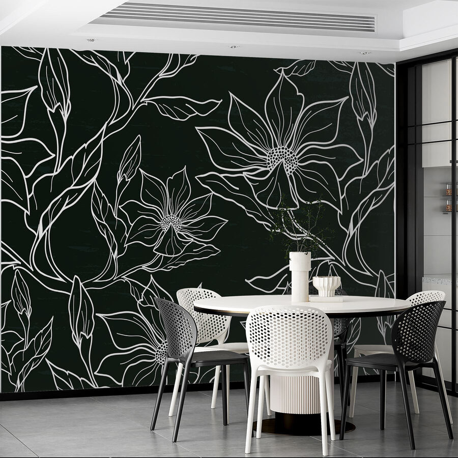 Fotomurales Motivo floral en blanco y negro - Imagen 2