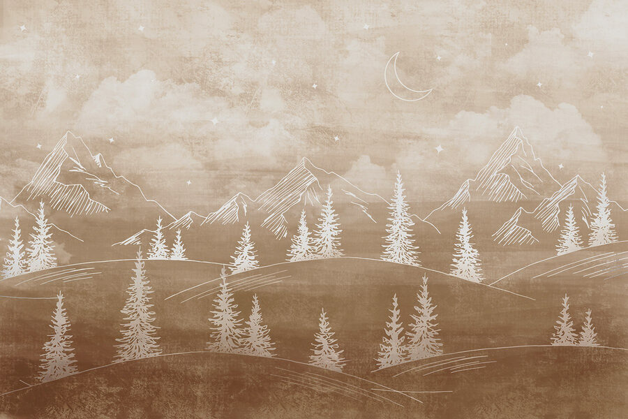 Paisaje con árboles y montañas