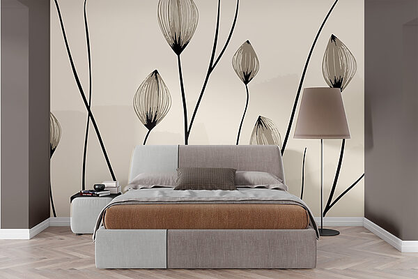 Fotomurales Fotomurales – Elegantes líneas de delicadas flores (SKU: w02027)