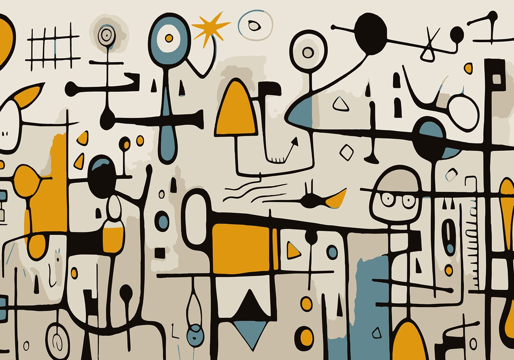 Colorida obra de arte con personas y formas Colorida obra de arte con personas y formas