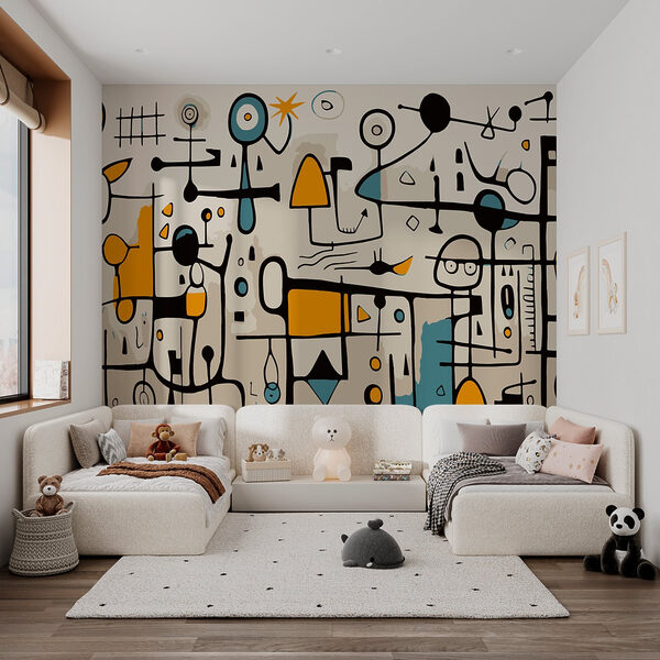 Colorida obra de arte con personas y formas Colorida obra de arte con personas y formas