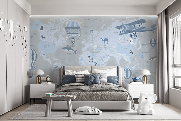 Mapa del mundo con diferentes tipos de aviones y animales Mapa del mundo con diferentes tipos de aviones y animales