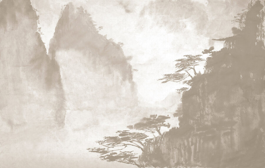 Pintura de árboles y montañas