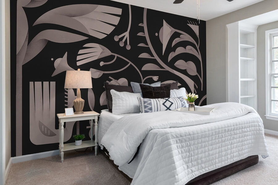Diseño floral en blanco y negro