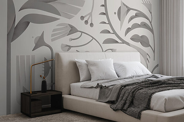 Motivo floral blanco y gris Motivo floral blanco y gris