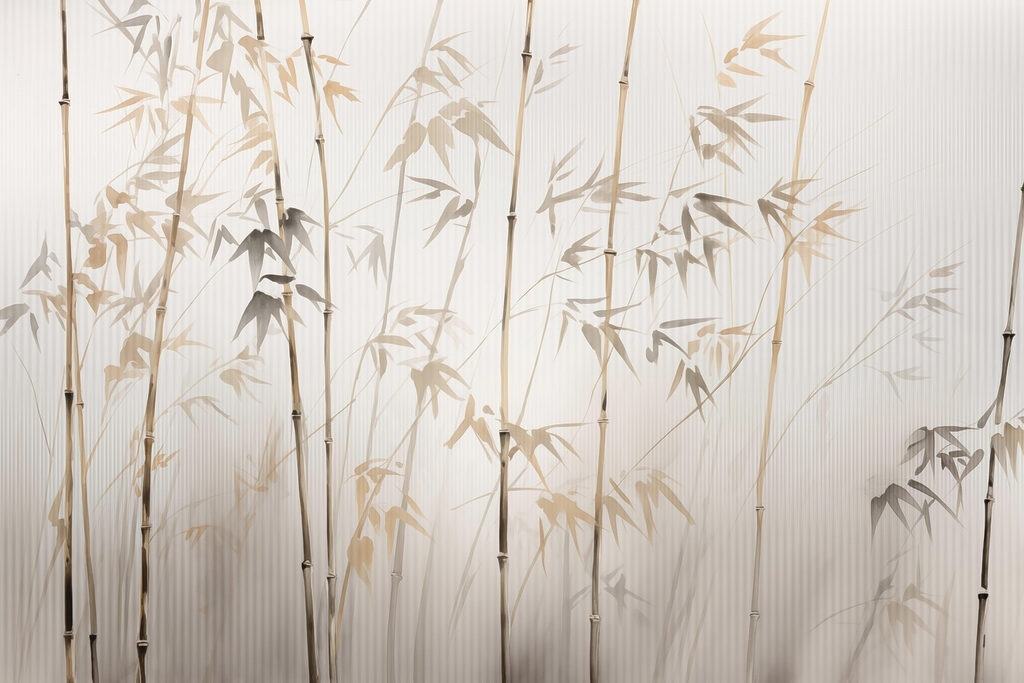 Bamboo silhouettes against textured background