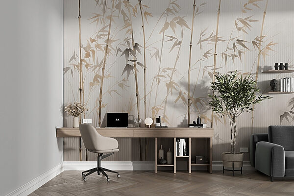 Bamboo silhouettes against textured background