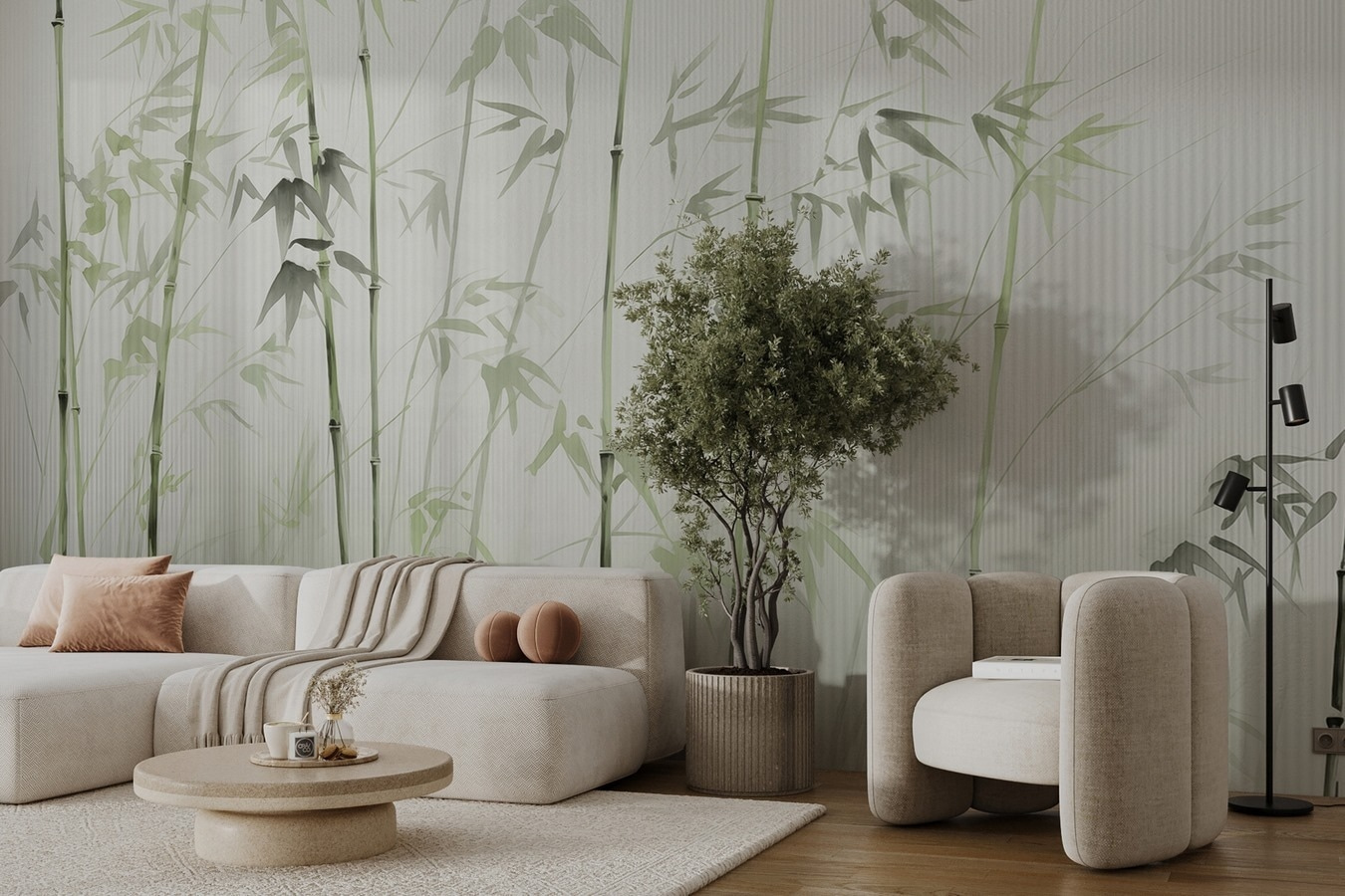 Bamboo stems with leaves painted on them