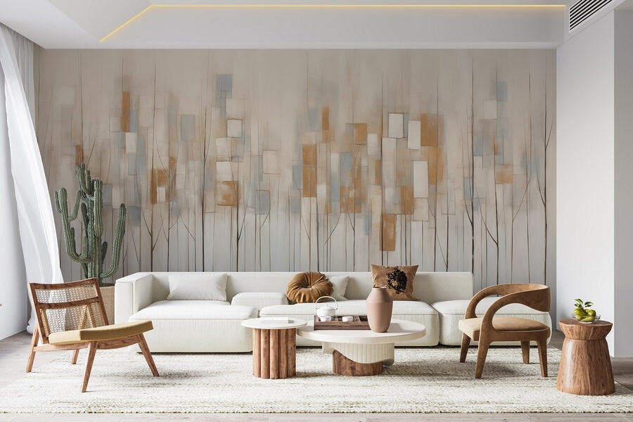 Pintura de árboles con cuadrados