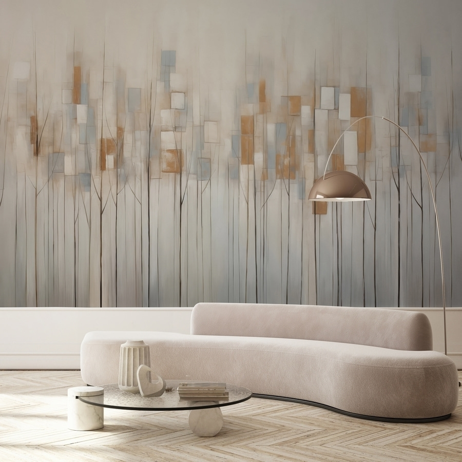 Pintura de árboles con cuadrados