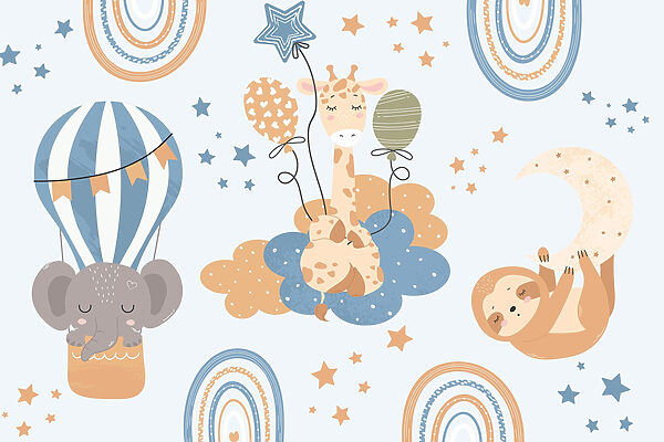 Patrón de animales en nubes y globos Patrón de animales en nubes y globos