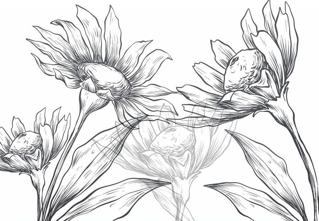 Dibujo de flores con hojas Dibujo de flores con hojas