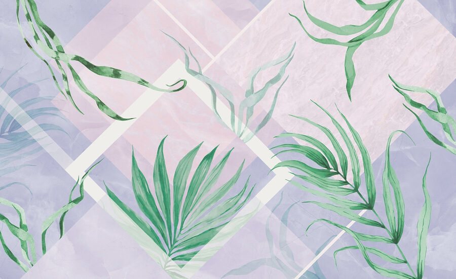 Hojas exuberantes sobre fondo pastel